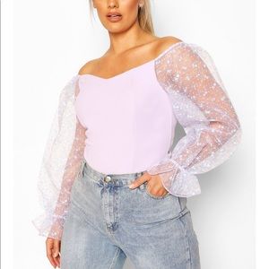Plus Off The Shoulder Floral Organza Top